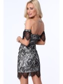 Lace dress with exposed shoulders, white and black ZZ277 - Online store - Boutique